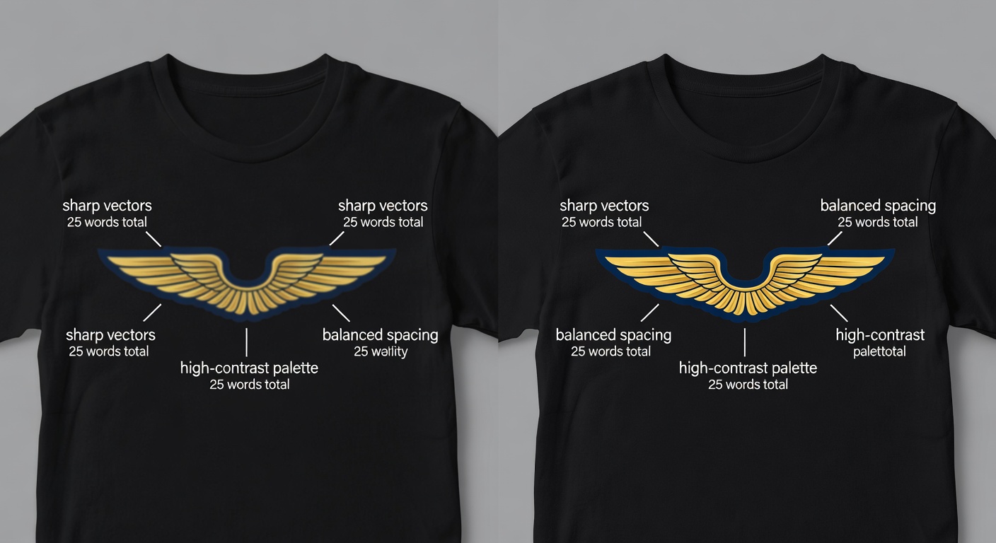 Side-by-side comparison of two pilot wing designs at thumbnail size (100x100px): left low-quality with blurry edges, poor contrast on black <a href=