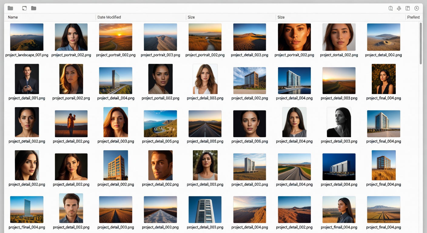 Screenshot of organized export folder with PNG files named correctly and thumbnail previews