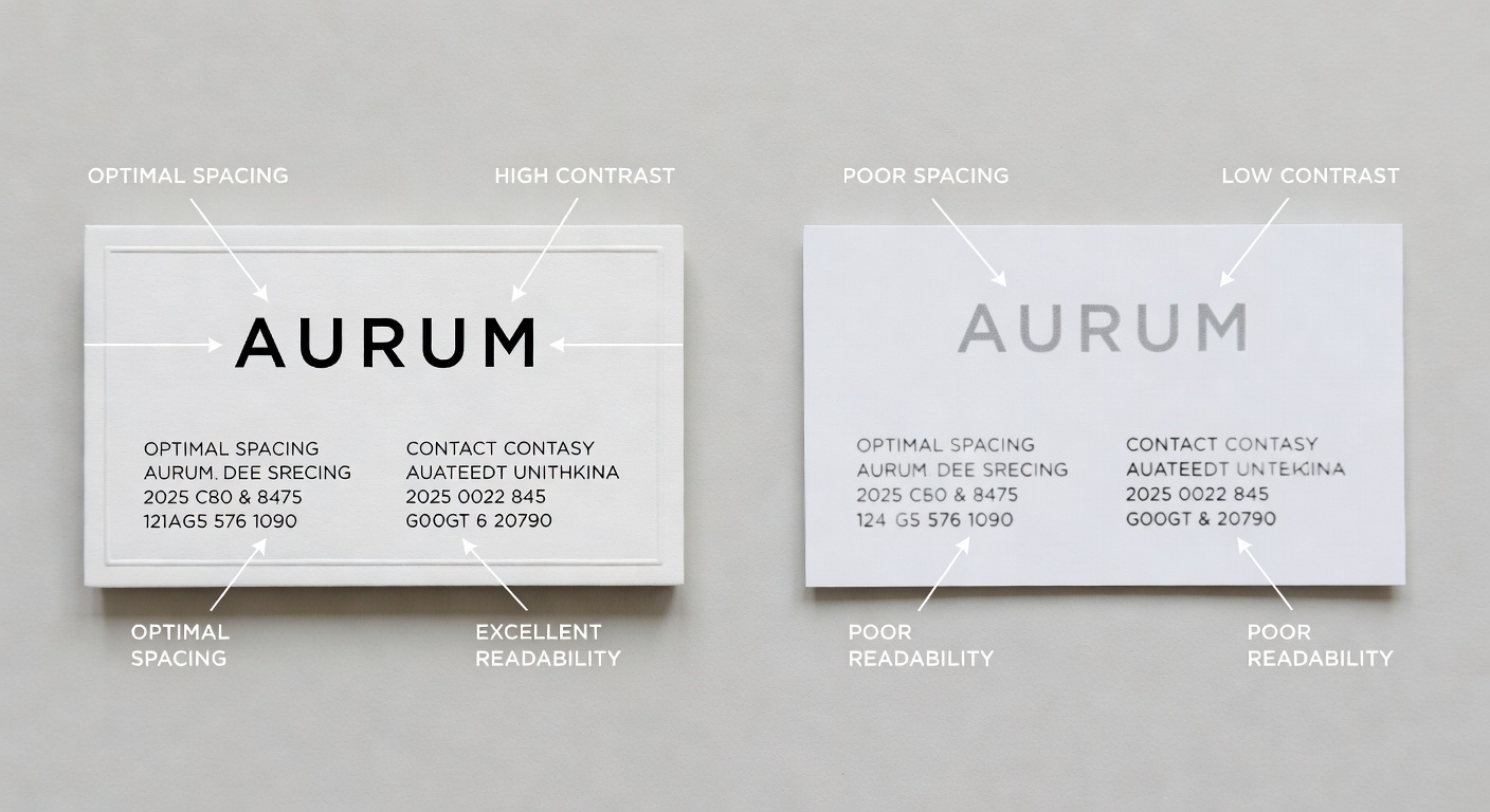 Side-by-side comparison of high-quality vs low-quality designer design with labeled callouts for spacing, contrast, and readability